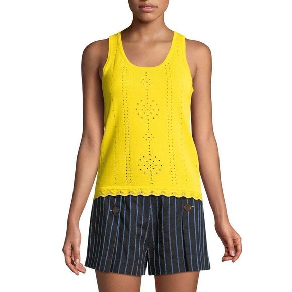 Derek Lam 10 Crosby Scoop-Neck Sleeveless Pointelle Knit Cotton Tank - Picture 1 of 7